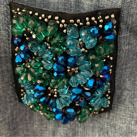 Crown & Ivy Chambray Denim Button Down Long Sleeve Shirt with Jeweled Pocket - Picture 4 of 8